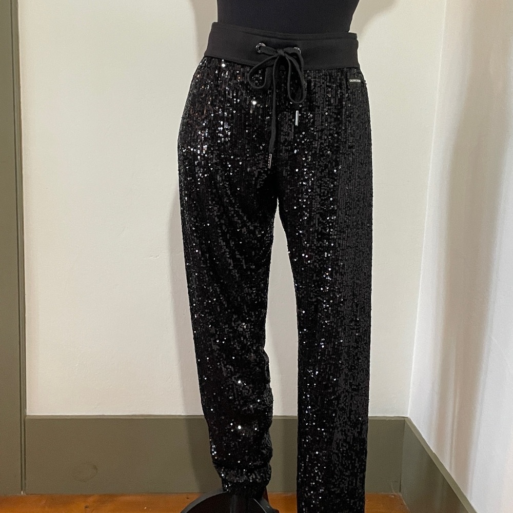 Calvin Klein Jeans Sequin-Embellished Jogger Pants (Size XS) Extra Small 🖤 NWOT - Picture 1 of 11